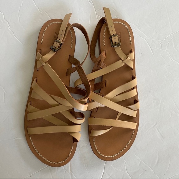 Zara Flat Sandals Tan Leather Straps Adjustable Buckle Ankle strap (39)8.5 - Picture 2 of 10